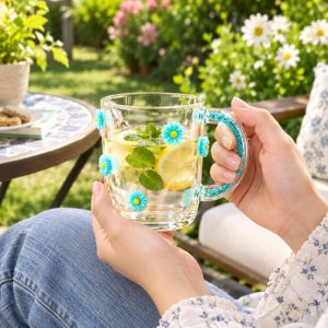 Elegant Daisy Glass Cup With Sparkling Handle 300ml